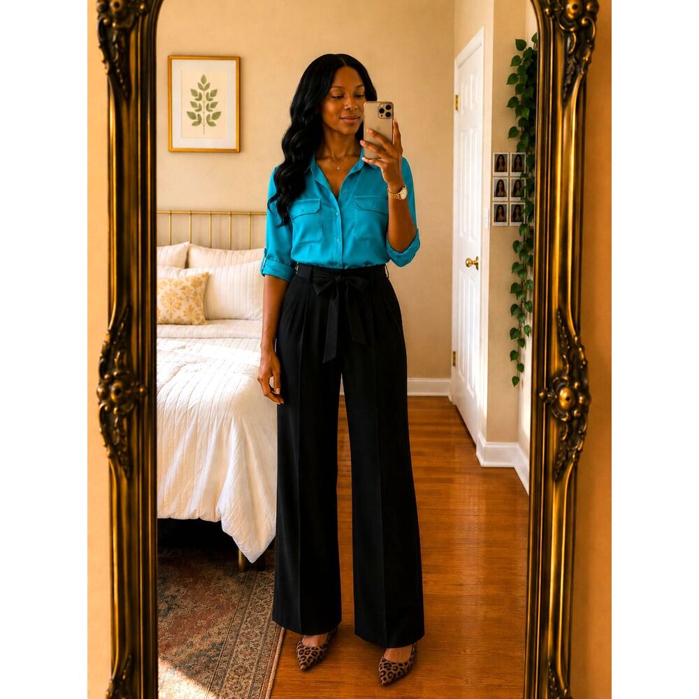 Appraisal Women's XL Teal Button Up Blouse Roll Tab Sleeve Office Core